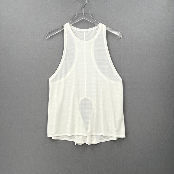 LULULEMON Racerback Tank Top Womens 6 White Tie Back Workout Running Mesh Knit - Picture 2 of 11